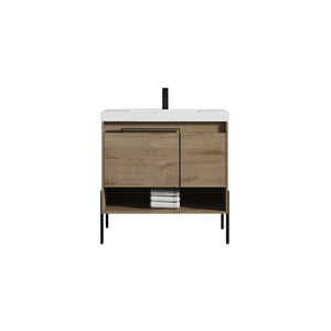Blossom Turin 36" 1-Door 1-Drawer Classic Oak Freestanding Single Vanity Base With Open Shelf, Handle and Legs