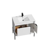 Blossom Turin 36" 1-Door 1-Drawer Matte White Freestanding Single Vanity Base With Open Shelf, Handle and Legs