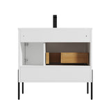 Blossom Turin 36" 1-Door 1-Drawer Matte White Freestanding Single Vanity Base With Open Shelf, Handle and Legs