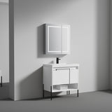 Blossom Turin 36" 1-Door 1-Drawer Matte White Freestanding Single Vanity Base With Open Shelf, Handle and Legs
