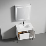 Blossom Turin 36" 1-Door 1-Drawer Matte White Freestanding Single Vanity Base With Open Shelf, Handle and Legs