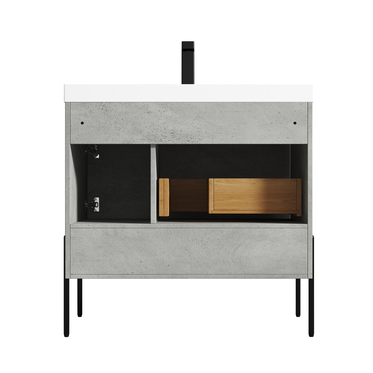 Blossom Turin 36" 1-Door 1-Drawer Plain Cement Freestanding Single Vanity Base With Open Shelf, Handle and Legs