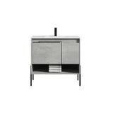 Blossom Turin 36" 1-Door 1-Drawer Plain Cement Freestanding Single Vanity Base With Open Shelf, Handle and Legs
