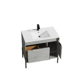 Blossom Turin 36" 1-Door 1-Drawer Plain Cement Freestanding Single Vanity Base With Open Shelf, Handle and Legs