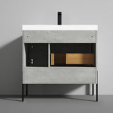 Blossom Turin 36" 1-Door 1-Drawer Plain Cement Freestanding Single Vanity Base With Open Shelf, Handle and Legs