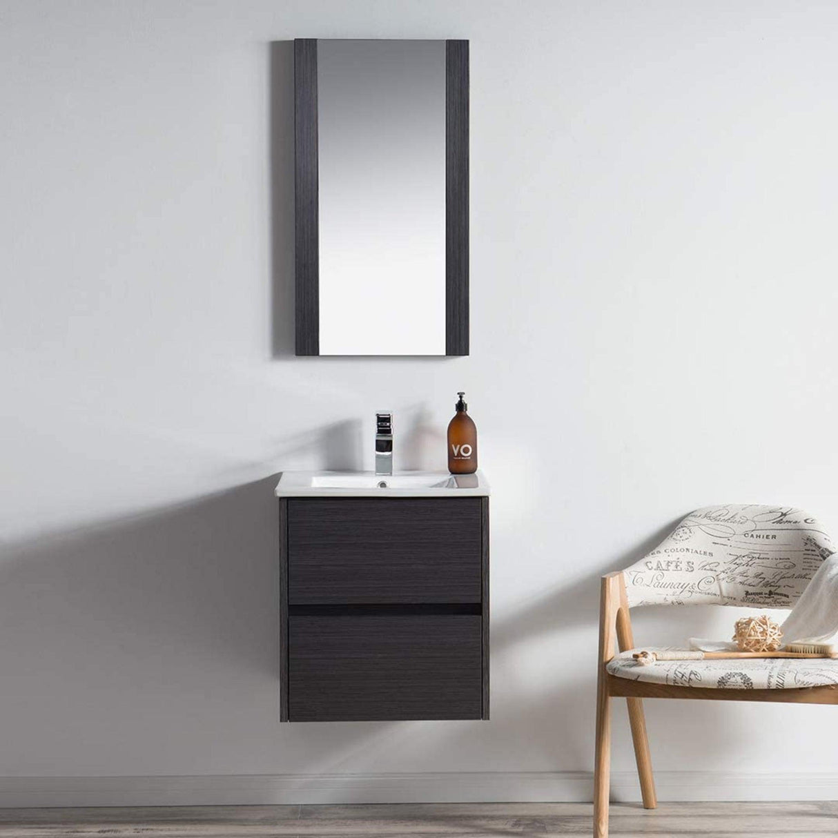 Blossom Valencia 20" 2-Drawer Silver Gray Wall-Mounted Vanity Set With Ceramic Top and Integrated Single Sink