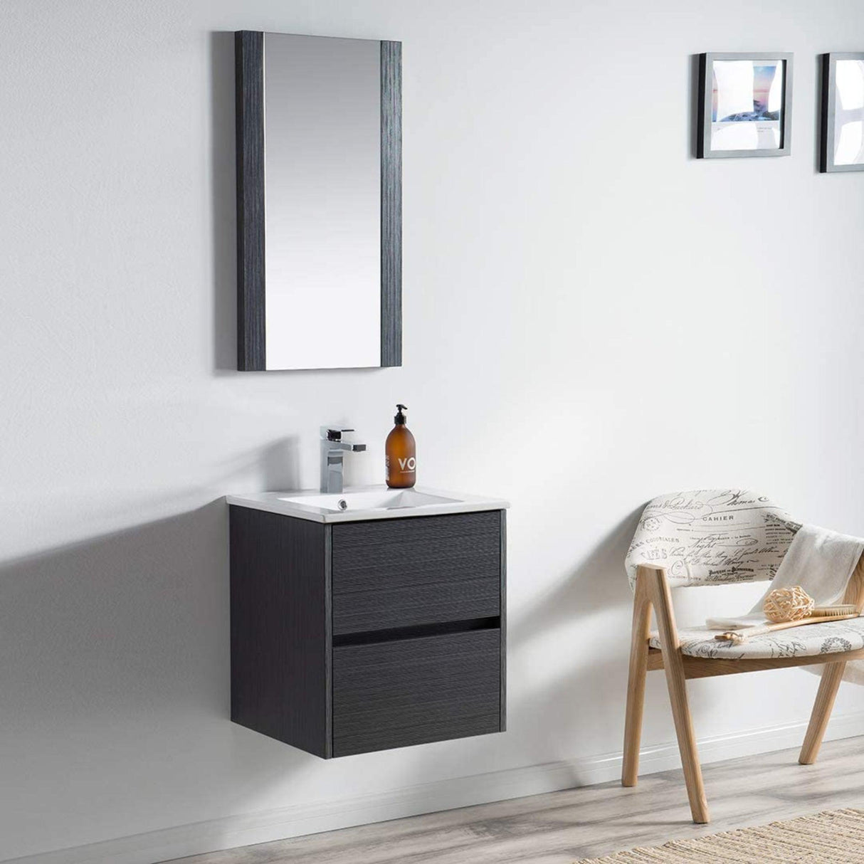 Blossom Valencia 20" 2-Drawer Silver Gray Wall-Mounted Vanity Set With Ceramic Top and Integrated Single Sink