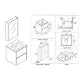 Blossom Valencia 20" 2-Drawer Silver Gray Wall-Mounted Vanity Set With Ceramic Top and Integrated Single Sink and Medicine Cabinet