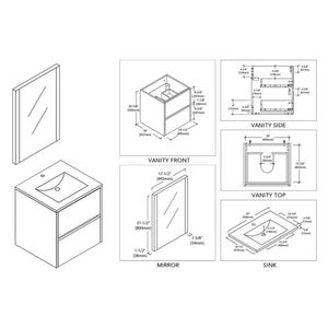 Blossom Valencia 20" 2-Drawer White Wall-Mounted Vanity Set With Ceramic Top, Integrated Single Sink and Mirror