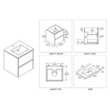 Blossom Valencia 20" 2-Drawer White Wall-Mounted Vanity Set With Ceramic Top and Integrated Single Sink