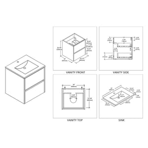 Blossom Valencia 20" 2-Drawer White Wall-Mounted Vanity Set With Ceramic Top and Integrated Single Sink