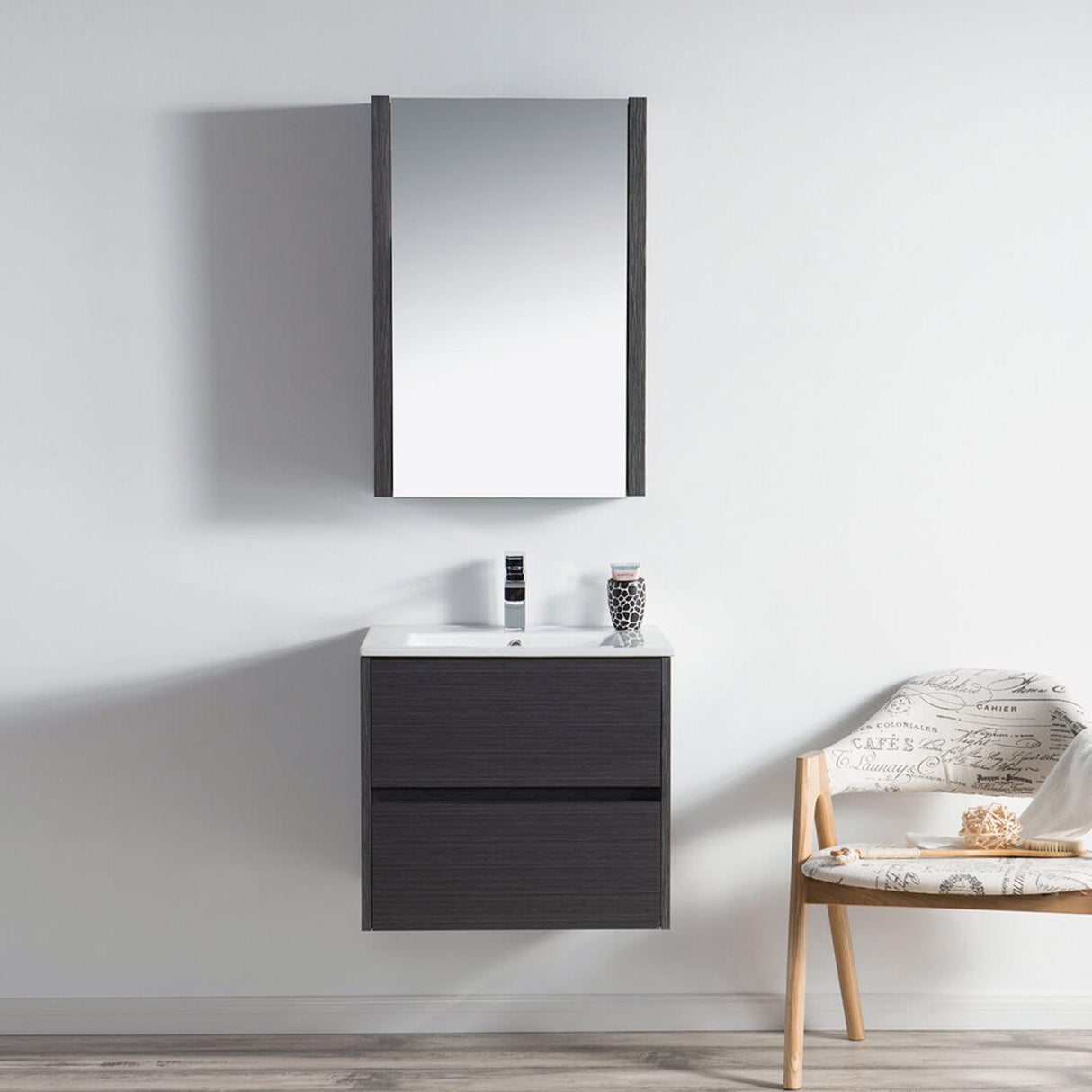 Blossom Valencia 24" 2-Drawer Silver Gray Wall-Mounted Vanity Set With Ceramic Top and Integrated Single Sink