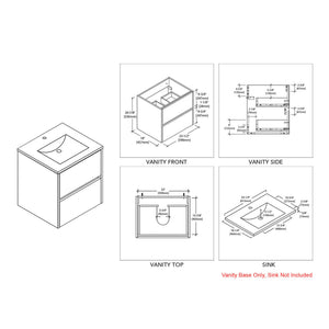 Blossom Valencia 24" 2-Drawer White Wall-Mounted Vanity Base