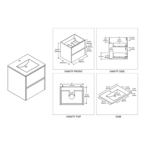 Blossom Valencia 24" 2-Drawer White Wall-Mounted Vanity Set With Ceramic Top and Integrated Single Sink