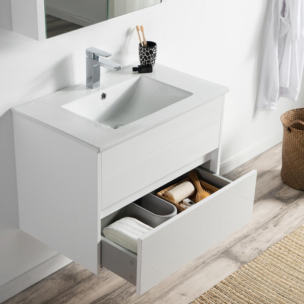 Blossom Valencia 30" 2-Drawer White Wall-Mounted Vanity Base