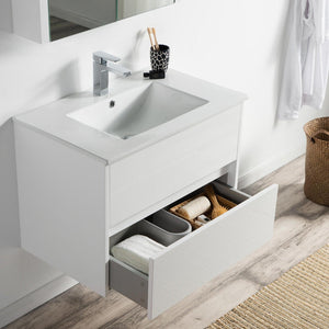 Blossom Valencia 30" 2-Drawer White Wall-Mounted Vanity Base