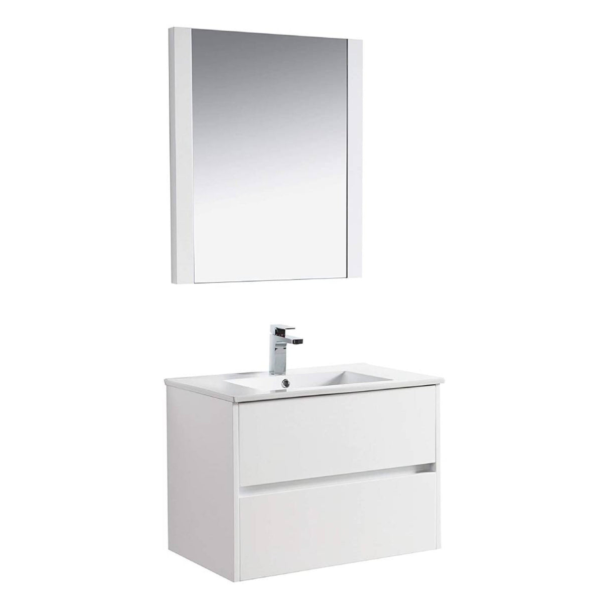 Blossom Valencia 30" 2-Drawer White Wall-Mounted Vanity Set With Ceramic Top, Integrated Single Sink and Mirror