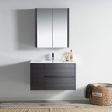 Blossom Valencia 36" 1-Door 2-Drawer Silver Gray Wall-Mounted Vanity Base