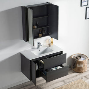 Blossom Valencia 36" 1-Door 2-Drawer Silver Gray Wall-Mounted Vanity Base