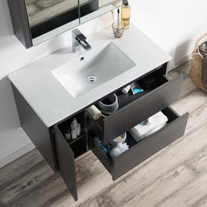 Blossom Valencia 36" 1-Door 2-Drawer Silver Gray Wall-Mounted Vanity Set With Ceramic Top and Integrated Single Sink