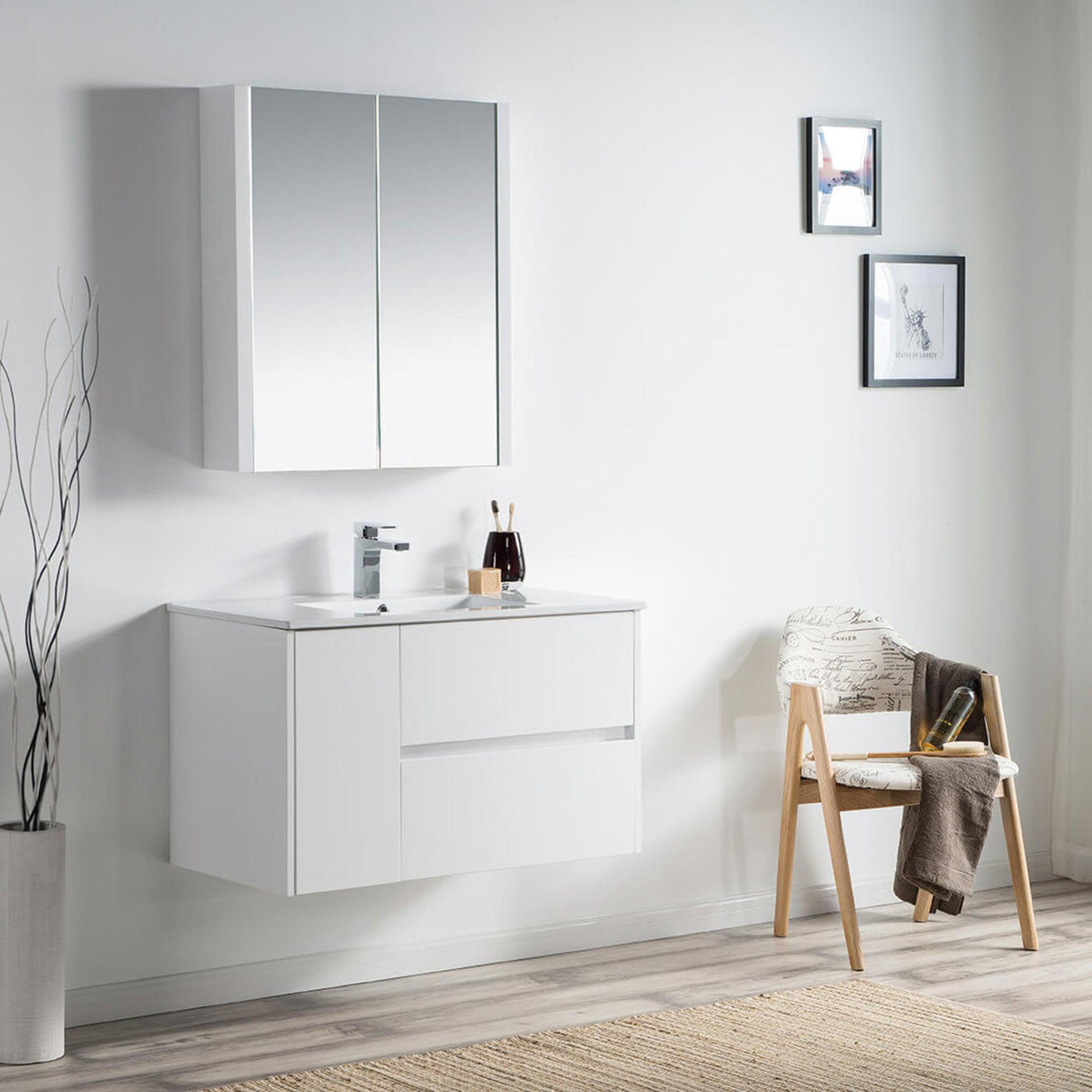 Blossom Valencia 36" 1-Door 2-Drawer White Wall-Mounted Vanity Base