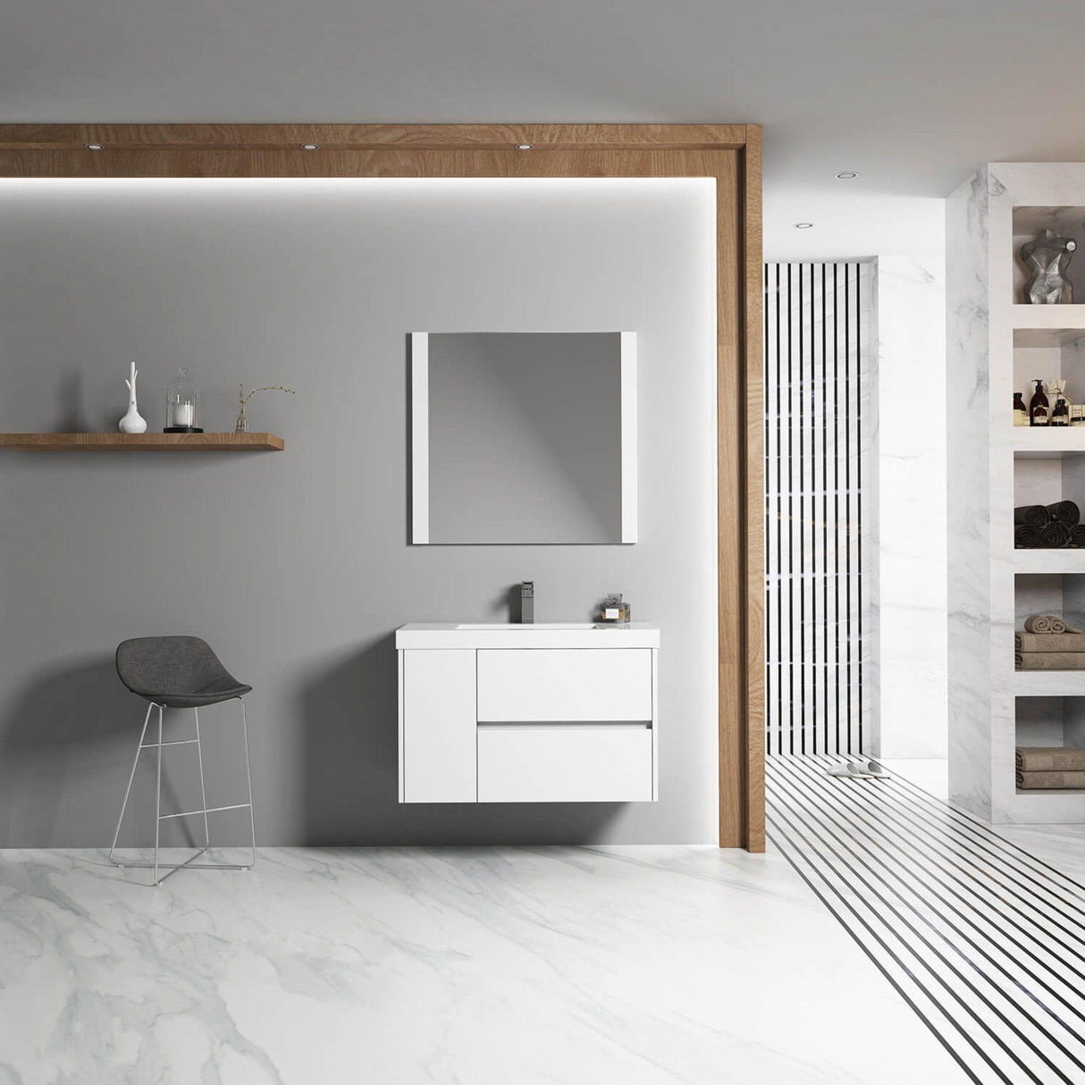 Blossom Valencia 36" 1-Door 2-Drawer White Wall-Mounted Vanity Base