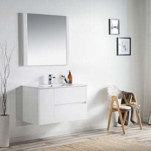 Blossom Valencia 36" 1-Door 2-Drawer White Wall-Mounted Vanity Set With Ceramic Top, Integrated Single Sink and Mirror