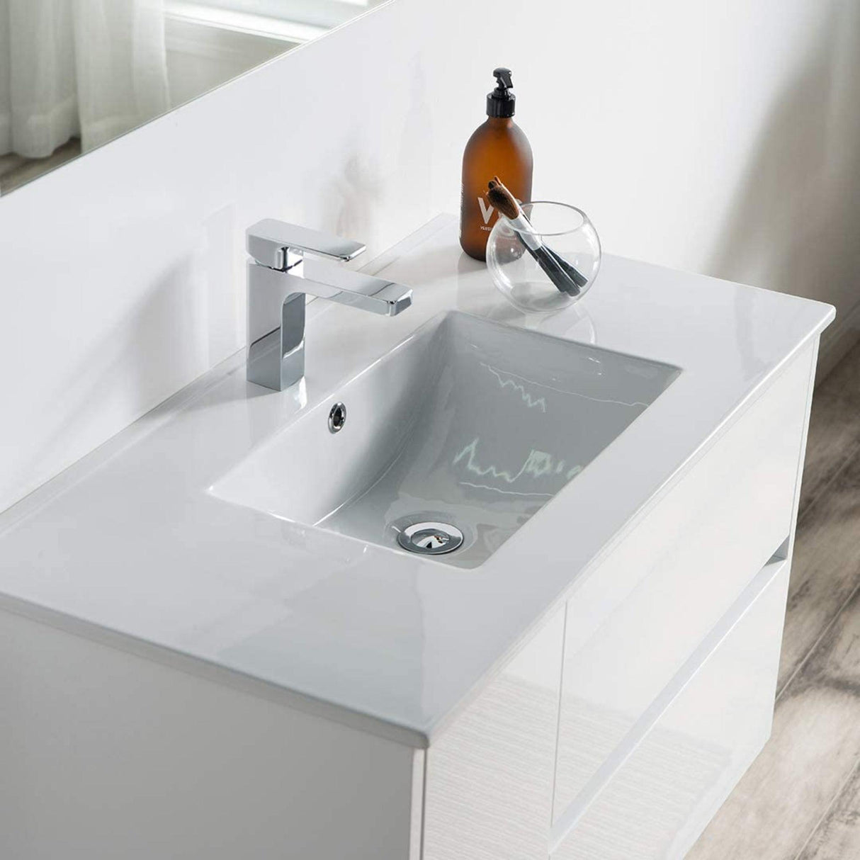 Blossom Valencia 36" 1-Door 2-Drawer White Wall-Mounted Vanity Set With Ceramic Top, Integrated Single Sink and Mirror