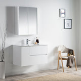 Blossom Valencia 36" 1-Door 2-Drawer White Wall-Mounted Vanity Set With Ceramic Top and Integrated Single Sink and Medicine Cabinet
