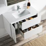Blossom Valencia 36" 1-Door 2-Drawer White Wall-Mounted Vanity Set With Ceramic Top and Integrated Single Sink and Medicine Cabinet