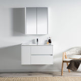 Blossom Valencia 36" 1-Door 2-Drawer White Wall-Mounted Vanity Set With Ceramic Top and Integrated Single Sink and Medicine Cabinet