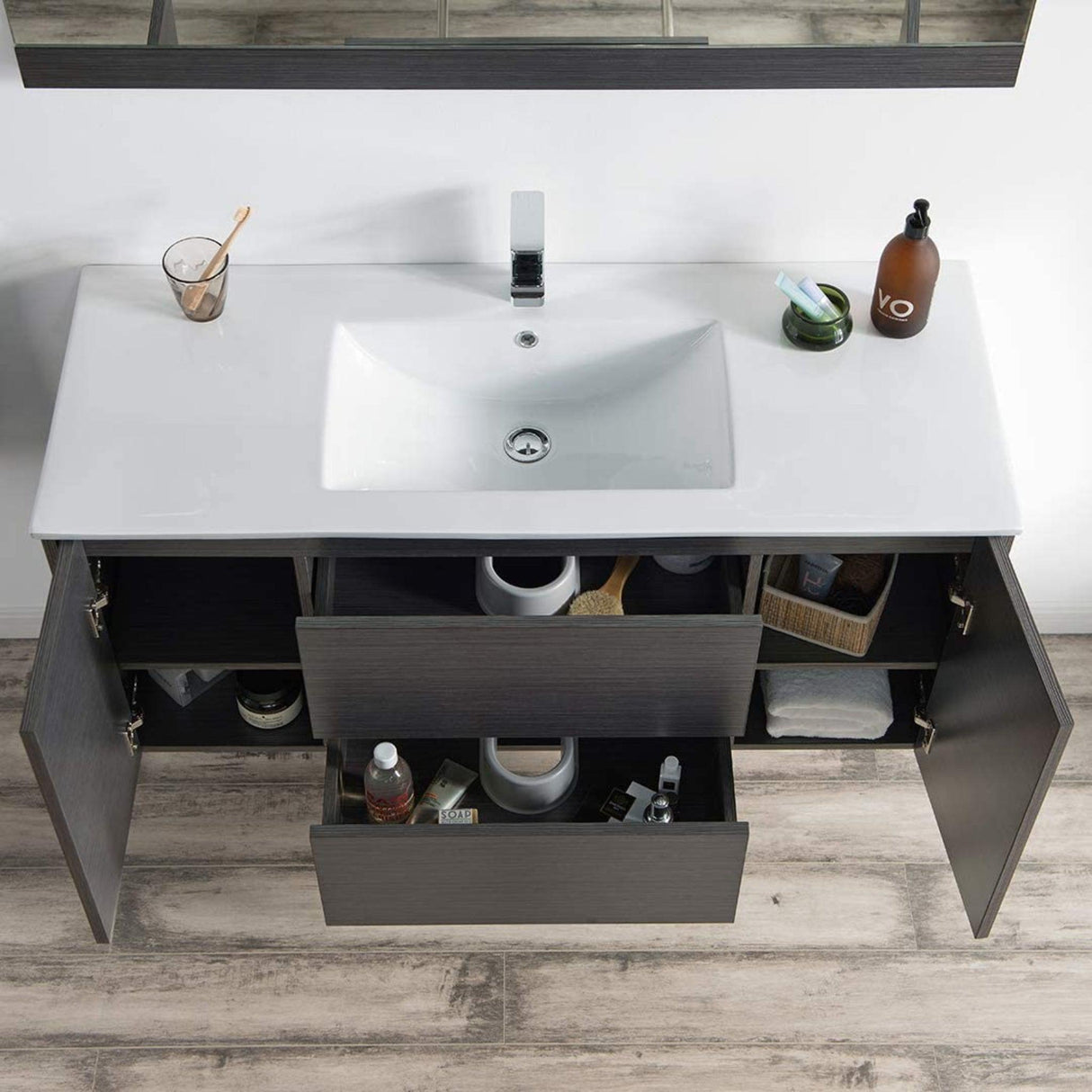 Blossom Valencia 48" 2-Door 2-Drawer Silver Gray Wall-Mounted Vanity Set With Ceramic Top and Integrated Single Sink