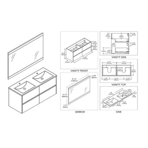 Blossom Valencia 48" 2-Drawer Silver Gray Wall-Mounted Vanity Set With Ceramic Top, Integrated Single Sink and Mirror