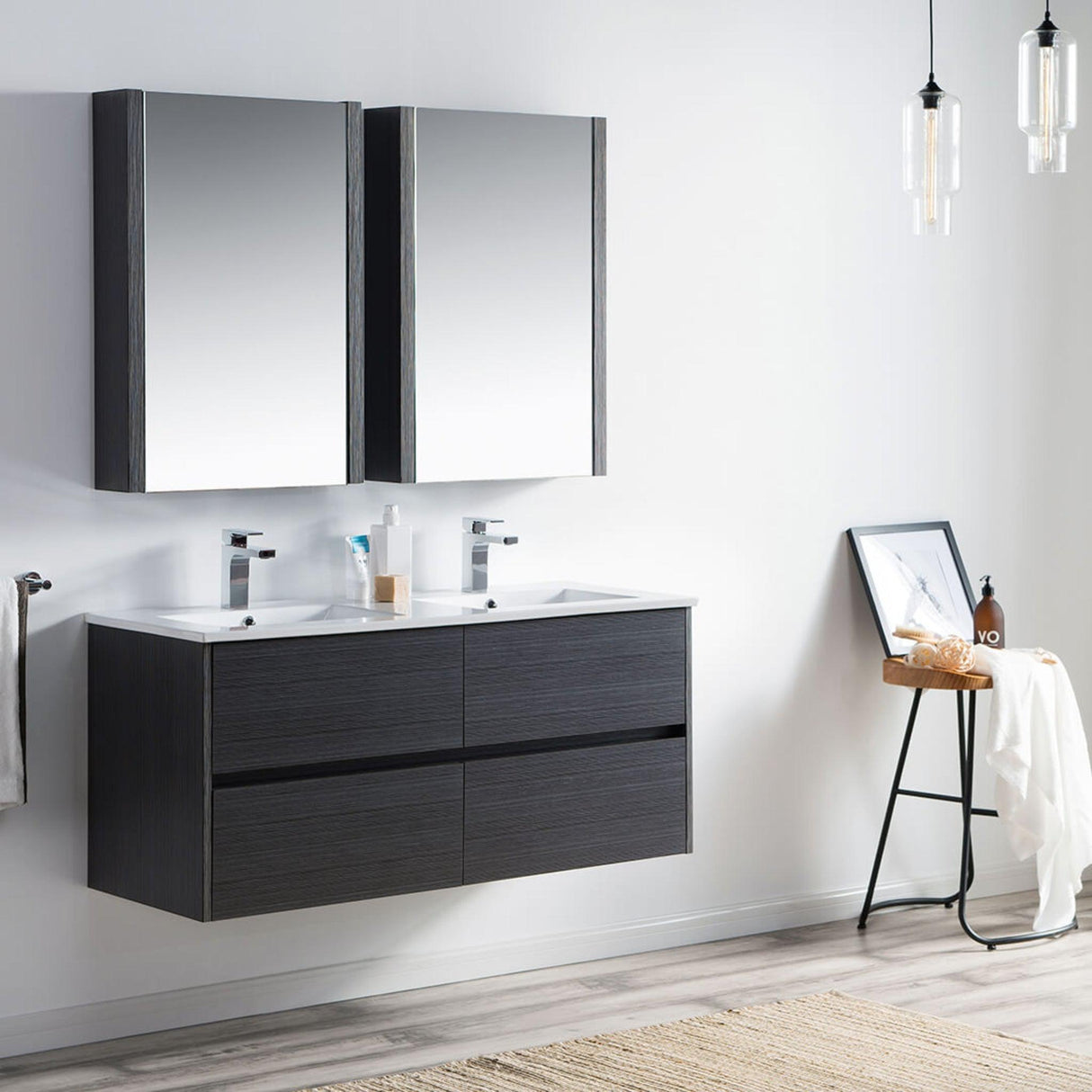 Blossom Valencia 48" 2-Drawer Silver Gray Wall-Mounted Vanity Set With Ceramic Top and Integrated Single Sink