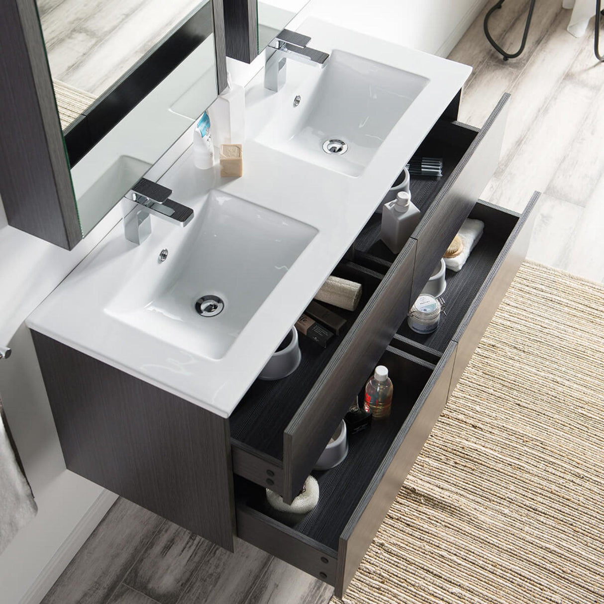 Blossom Valencia 48" 2-Drawer Silver Gray Wall-Mounted Vanity Set With Ceramic Top and Integrated Single Sink