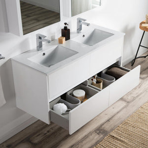 Blossom Valencia 48" 2-Drawer White Wall-Mounted Vanity Set With Ceramic Top and Integrated Single Sink