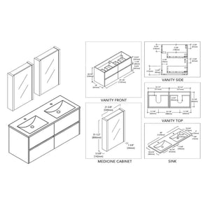 Blossom Valencia 48" Double Navy Blue Wall-Mounted Vanity Base Only