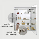 Blossom Vega 24" Recessed or Surface Mount Left and Right-Hinged Door LED Mirror Medicine Cabinet Set Of 2 With Adjustable Glass Shelves, Built-In Defogger, Dimmer, USB & Electrical Outlet