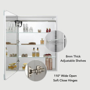 Blossom Vega 24" Recessed or Surface Mount Left and Right-Hinged Door LED Mirror Medicine Cabinet Set Of 2 With Adjustable Glass Shelves, Built-In Defogger, Dimmer, USB & Electrical Outlet