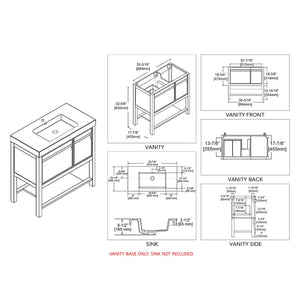 Blossom Vienna 36" 1-Door 1-Drawer Matte White Freestanding Vanity Base