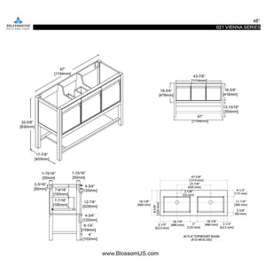 Blossom Vienna 48" 3-Drawer Matte Gray Freestanding Vanity Set With Acrylic Drop-In Double Sinks