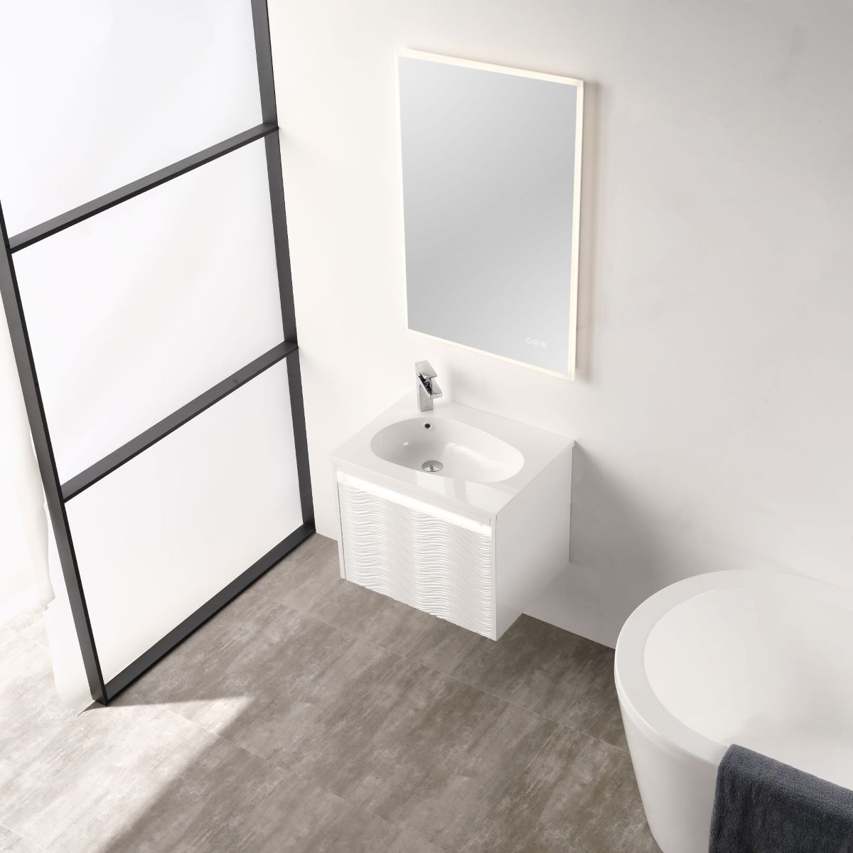 Blossom Voyage 24" Glossy White Vanity With Droplet-Shaped Basin and LED Light