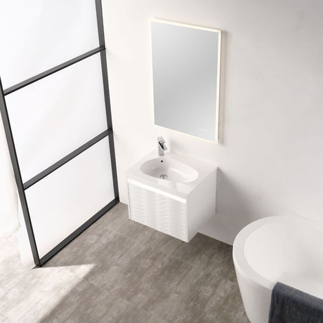 Blossom Voyage 24" Glossy White Vanity With Droplet-Shaped Basin and LED Light
