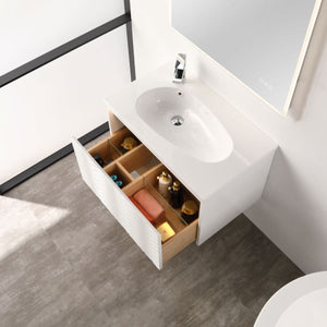 Blossom Voyage 30" Glossy White Vanity With Droplet-Shaped Basin and LED Light