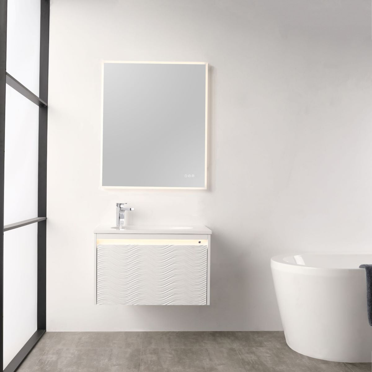 Blossom Voyage 30" Glossy White Vanity With Droplet-Shaped Basin and LED Light