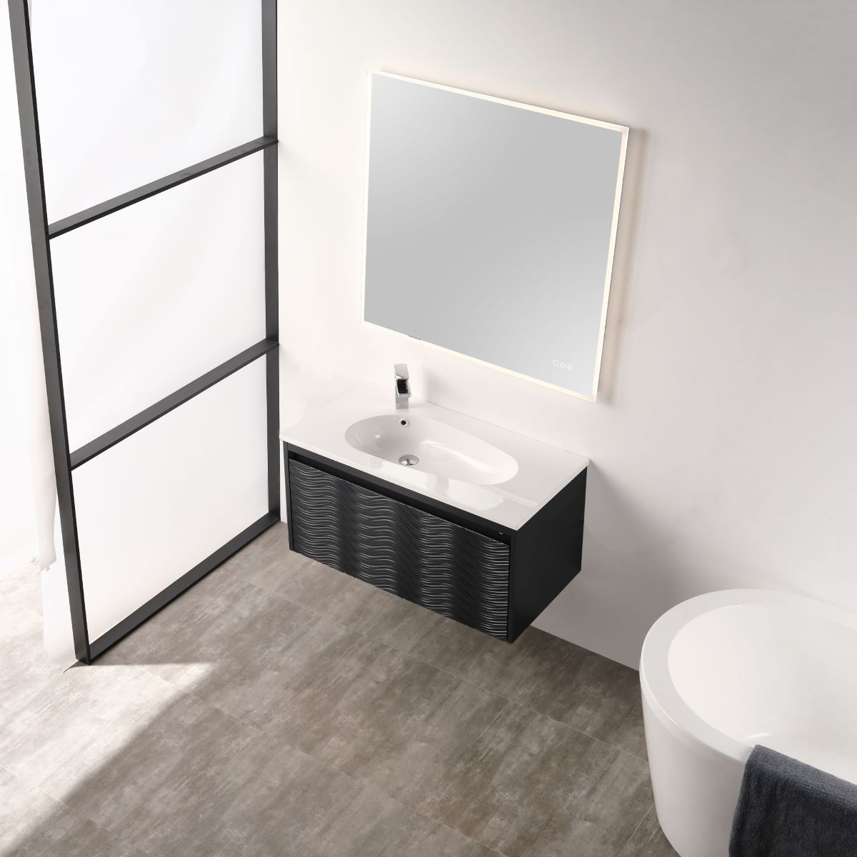 Blossom Voyage 36" Charcoal Vanity With Droplet-Shaped Basin and LED Light