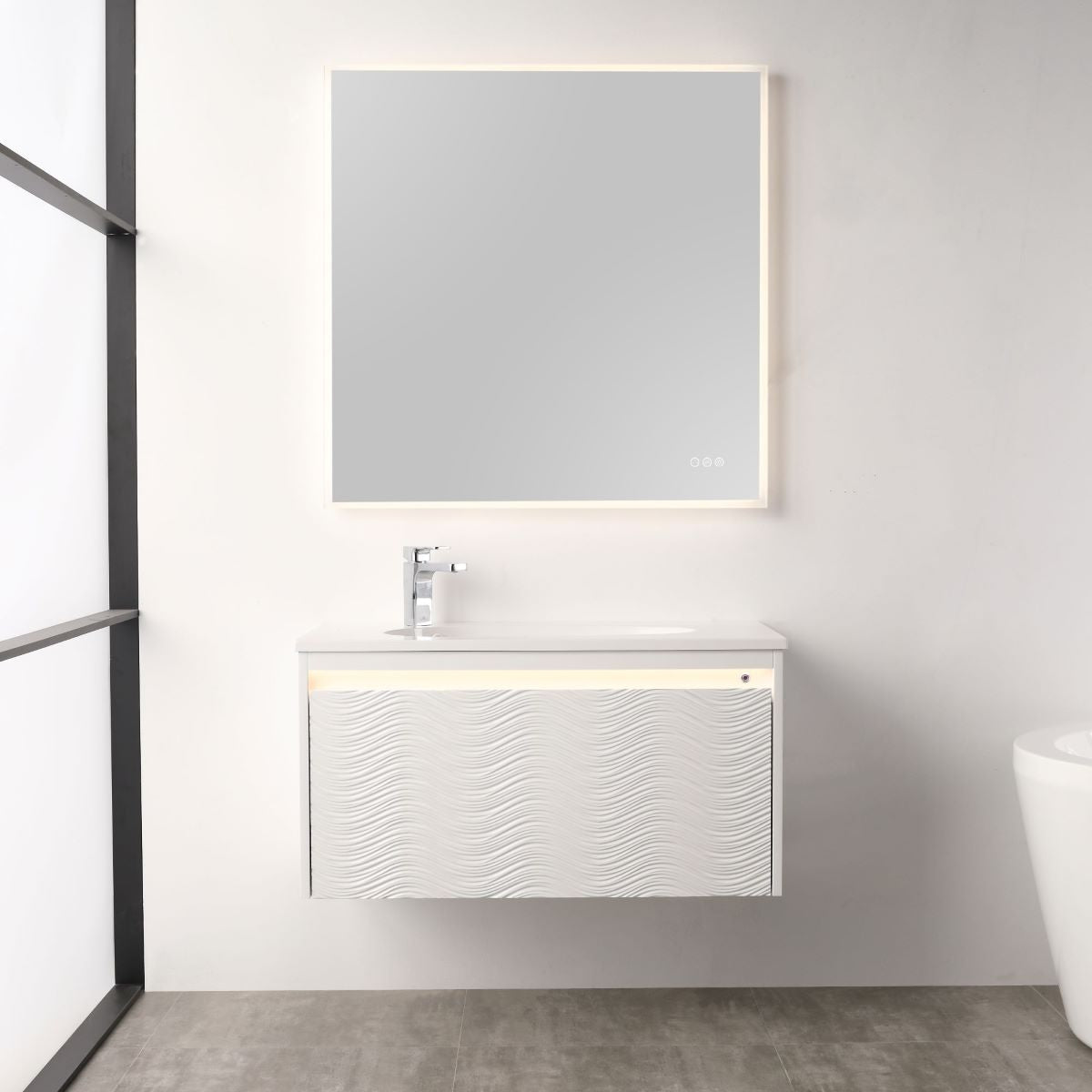 Blossom Voyage 36" Glossy White Vanity With Droplet-Shaped Basin and LED Light