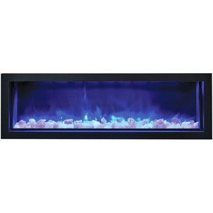 Amantii BI-50-SLIM-OD Panorama Slim Full View Smart Electric  - 50" Indoor /Outdoor WiFi Enabled Fireplace, featuring a MultiFunction Remote, Multi Speed Flame Motor, Glass Media & a Black Trim