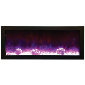 Amantii BI-50-SLIM-OD Panorama Slim Full View Smart Electric  - 50" Indoor /Outdoor WiFi Enabled Fireplace, featuring a MultiFunction Remote, Multi Speed Flame Motor, Glass Media & a Black Trim