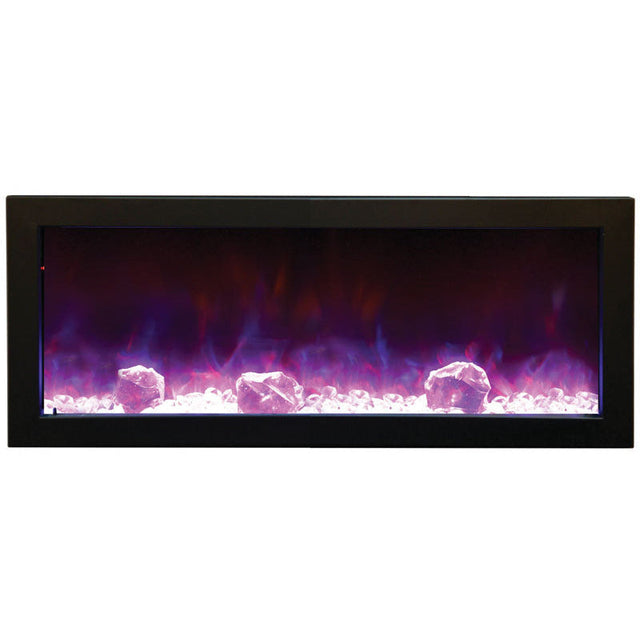 Amantii BI-50-SLIM-OD Panorama Slim Full View Smart Electric  - 50" Indoor /Outdoor WiFi Enabled Fireplace, featuring a MultiFunction Remote, Multi Speed Flame Motor, Glass Media & a Black Trim